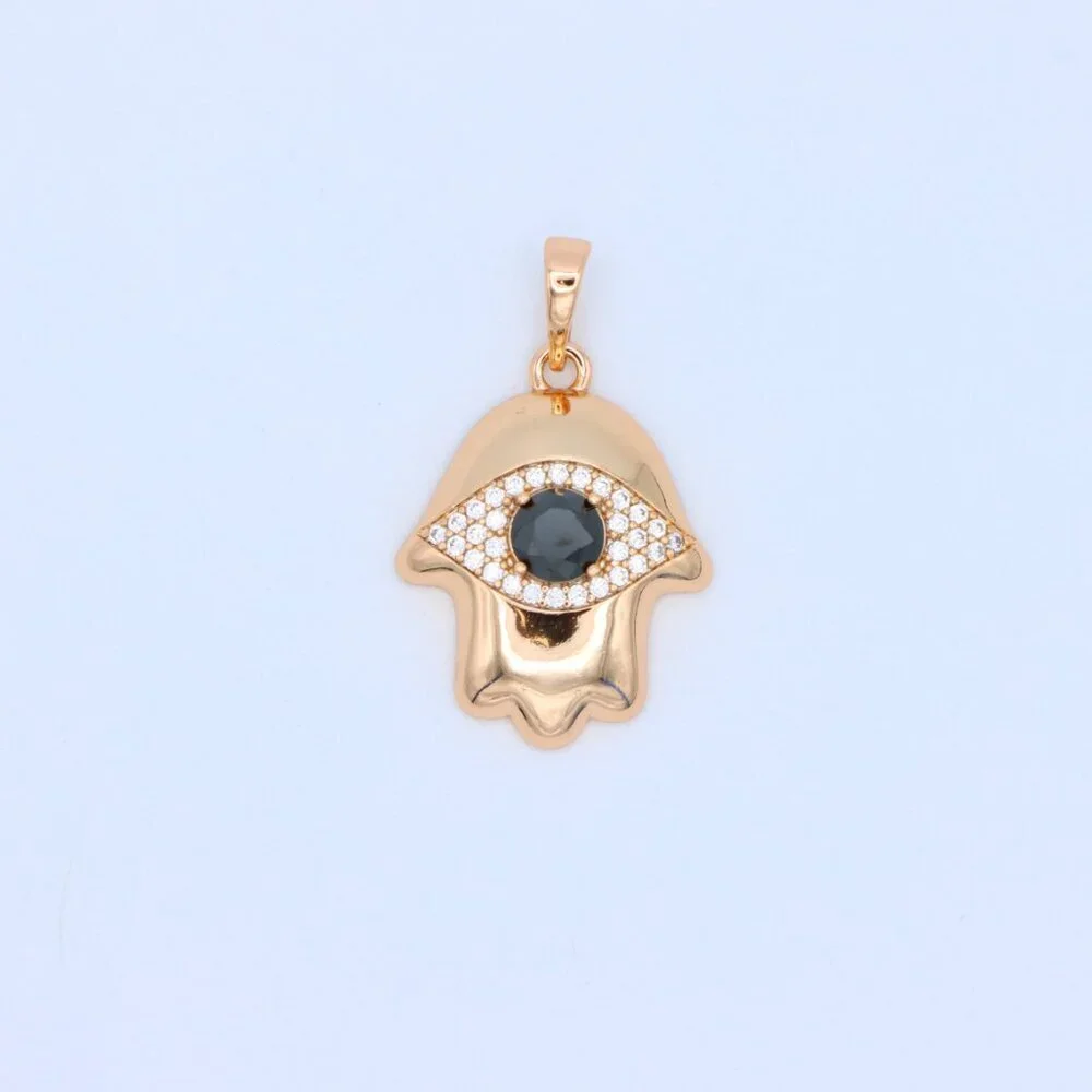 "Black Evil Eye Hamsa Pendant in Gold Plated Brass – Bold  Amulet, XPPT1756 - Picture 11 of 13